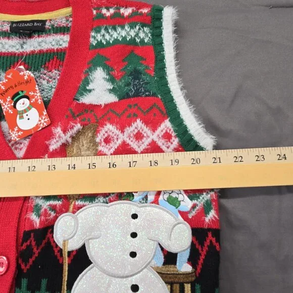 Blizzard Bay Red Green Snowman Ugly Christmas Vest S - Picture 5 of 9